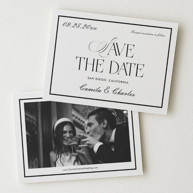Old Money Black White Wedding Save the Date Photo Inbjudningar (Skapare uppladdad)