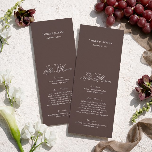 Old Money Brown Wedding Menu Card Inbjudningar (Skapare uppladdad)