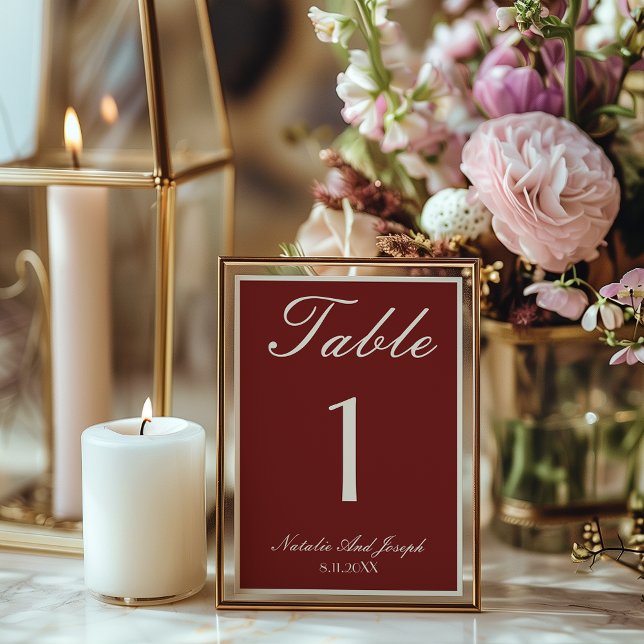 Old Money Burgundy Cream Wedding Table Number Inbjudningar (Skapare uppladdad)