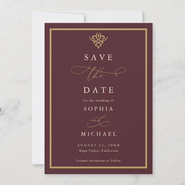 Old Money Burgundy Save The Date Spara Datumet (Framsida)