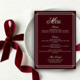 Old Money Burgundy Wedding Menu Card Inbjudningar