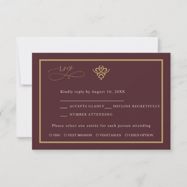 Old Money Burgundy Wedding Response Card OSA Kort (Framsida)