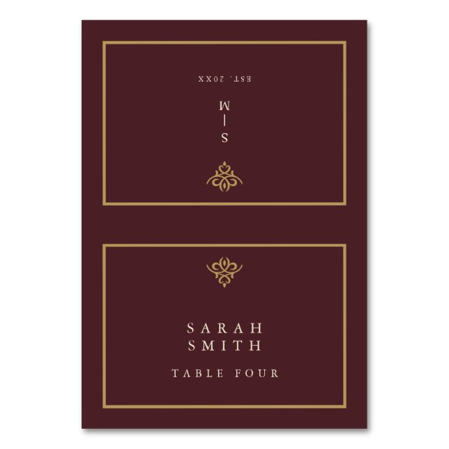 Old Money Burgundy Wedding Table Place Card Bordsnummer (Framsidan)