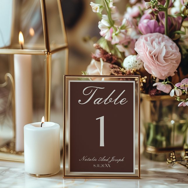 Old Money Chocolate Brown Wedding Table Number Inbjudningar (Skapare uppladdad)