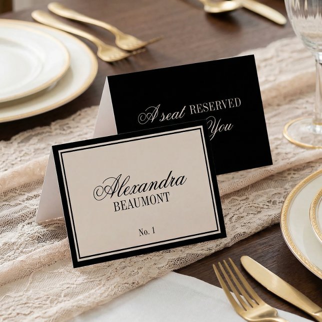 Old Money Classic Black Cream Wedding Place Card Bordsnummer (Skapare uppladdad)