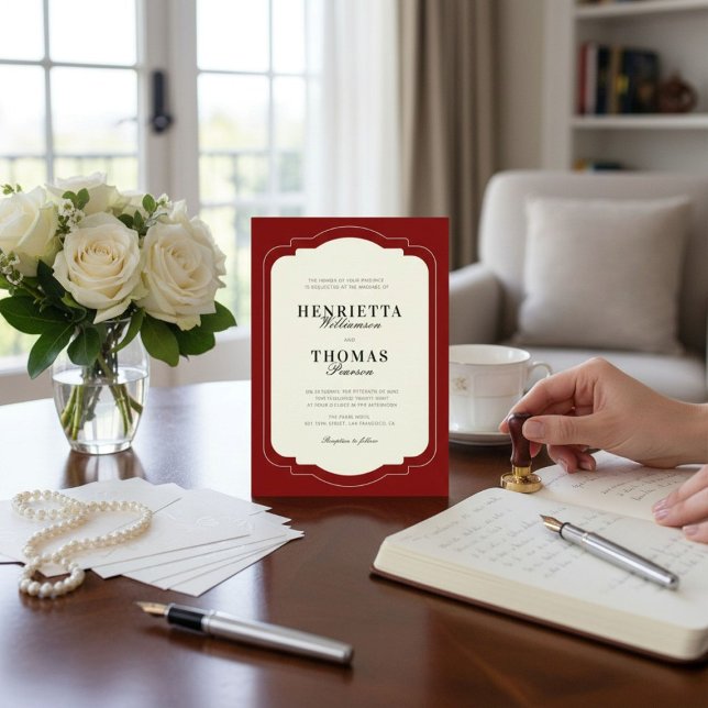old money Classic Burgundy Script Name Wedding Inbjudningar (Skapare uppladdad)