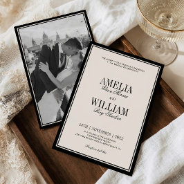 Old Money Classic Luxury Black Cream Photo Wedding Inbjudningar
