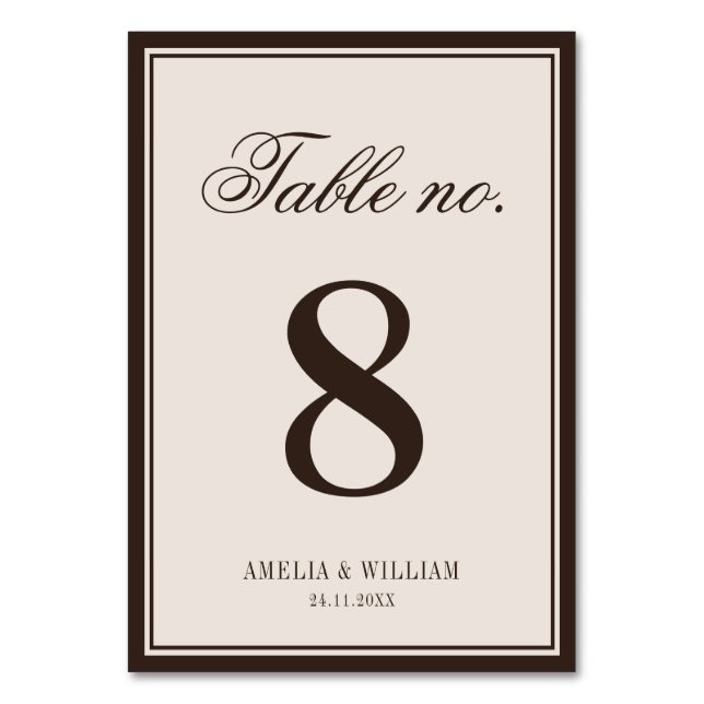 Old Money Classy Timeless Brown Cream Wedding Bordsnummer (Framsidan)