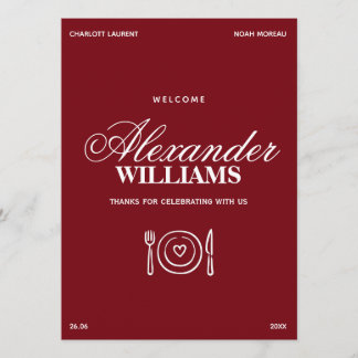 Old Money Elegant Burgundy Chic Wedding Menu Meny
