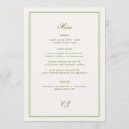 Old Money Green Wedding Menu Card Inbjudningar
