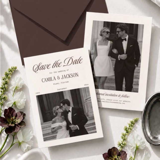 Old Money Ivory and Brown Wedding Save the Date Inbjudningar (Skapare uppladdad)