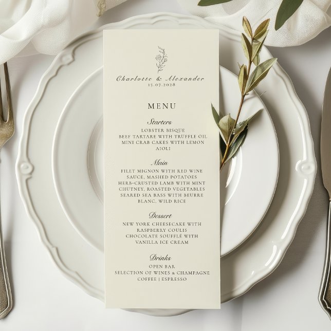 Old Money Ivory Bröllop Flat Menu Meny (Skapare uppladdad)