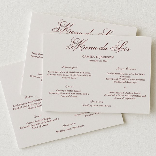 Old Money Ivory & Burgundy Wedding Menu Card Inbjudningar (Skapare uppladdad)