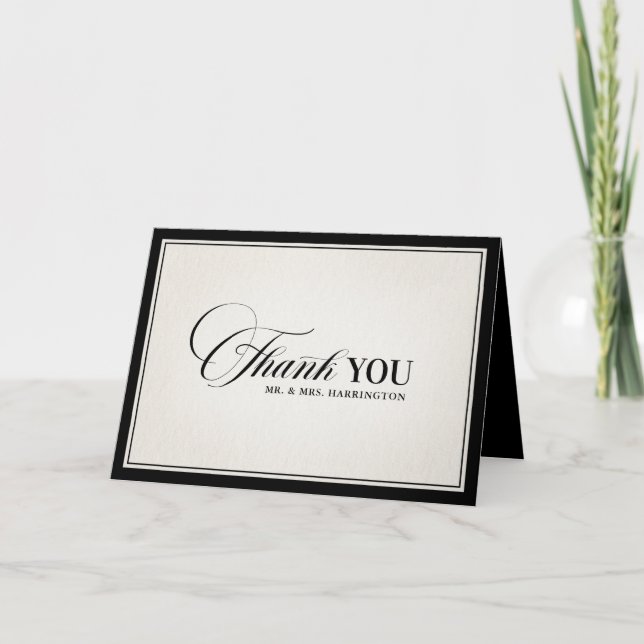 Old Money Modern Formal Black Photo Wedding Tack Kort (Framsida)
