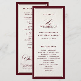 Old Money Modern Formal Burgundy Luxury Wedding Program