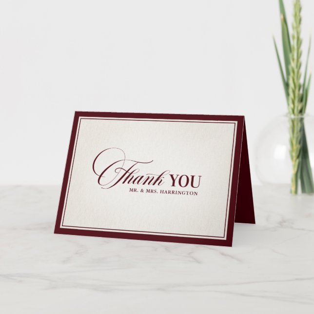 Old Money Modern Formal Burgundy Luxury Wedding Tack Kort (Framsida)