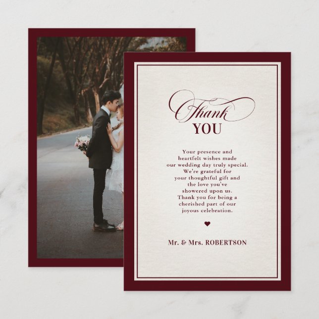 Old Money Modern Formal Burgundy Luxury Wedding Tack Kort (Fram/baksida)