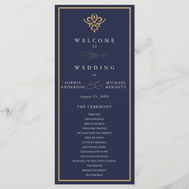 Old Money Navy Blue Wedding Program (Framsida)