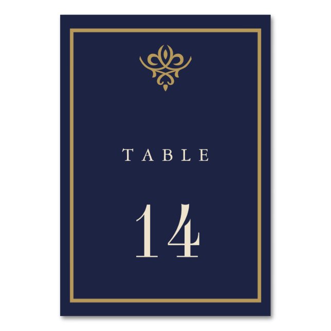 Old Money Navy Blue Wedding Table Card Bordsnummer (Framsidan)