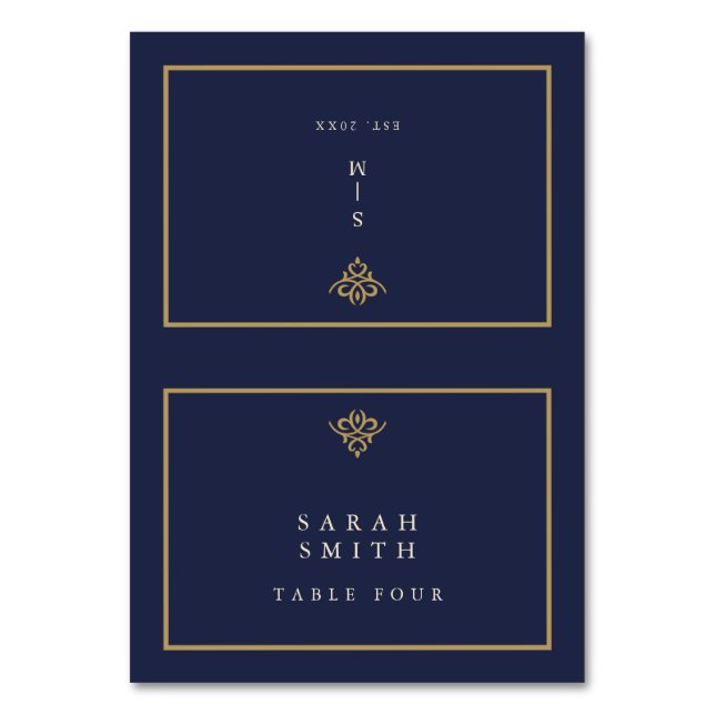 Old Money Navy Blue Wedding Table Place Card Bordsnummer (Framsidan)