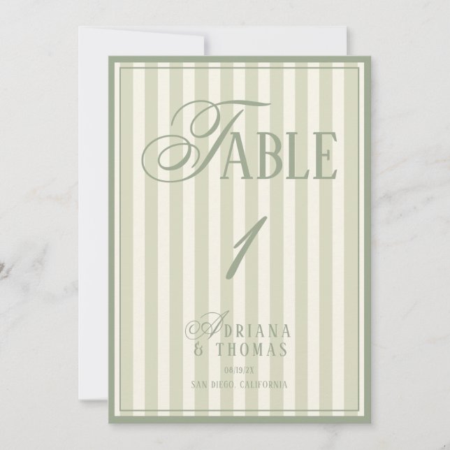 Old Money Pastel Green Wedding Table Number Inbjudningar (Framsida)