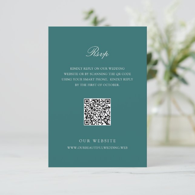 Old Money Teal Classic QR Code Wedding OSA Kort (Stående Fram)