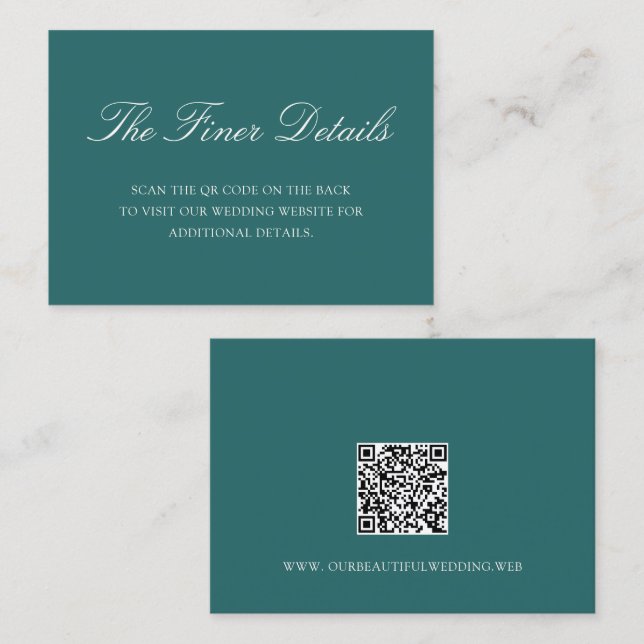 Old Money Teal Classic QR Code Wedding Tilläggskort (Fram/baksida)