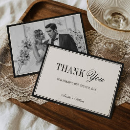 Old Money Timeless Black Cream Wedding Photo Tack Kort