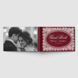 Old Money Wedding Burgundy Doily Lace Photo Gästböcker