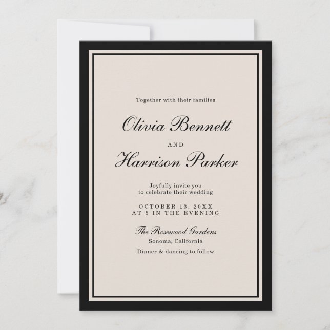 Old Money Wedding Classic Black Invitation Inbjudningar (Framsida)
