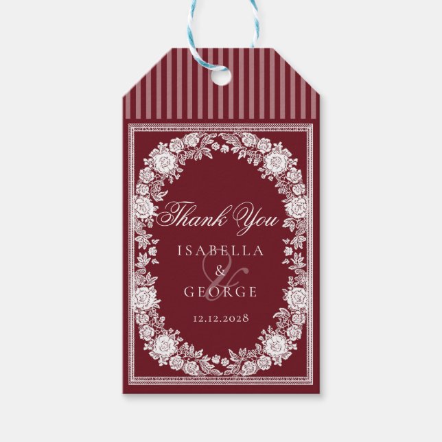 Old Money Wedding Doily Lace Thank you Presentetikett (Framsidan)