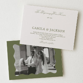 Old Money White and Olive Green Wedding Inbjudningar