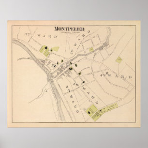 Old Montpelier VT Karta (1876) Vermont Capital  Poster