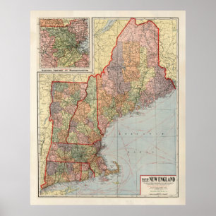 Old New England Stater Karta (1920) Poster