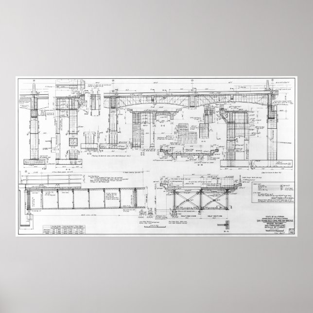 OLD OAKLAND BAY BRIDGE BLUEPRINT 1935 POSTER (Framsidan)