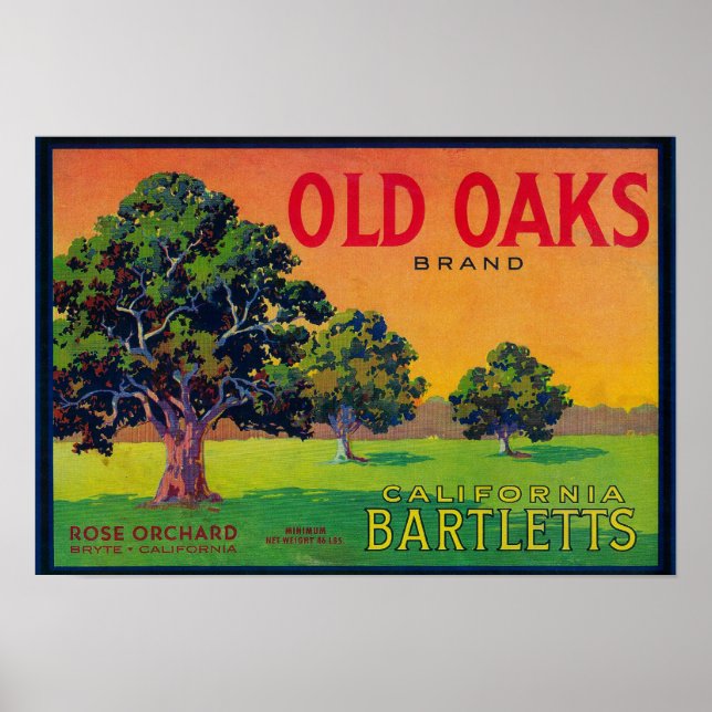 Old Oaks Pear Låda LabelBryte, CA Poster (Framsidan)