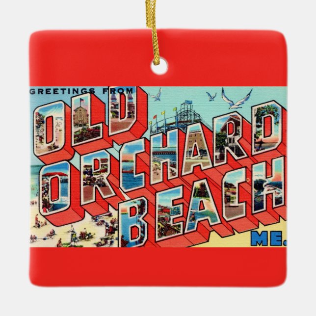 Old Orchard Beach Maine Greetings Julgransprydnad Keramik (Framsida)