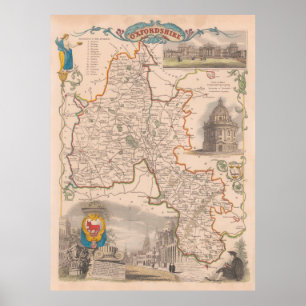 Old Oxfordshire England Karta (1850) Poster