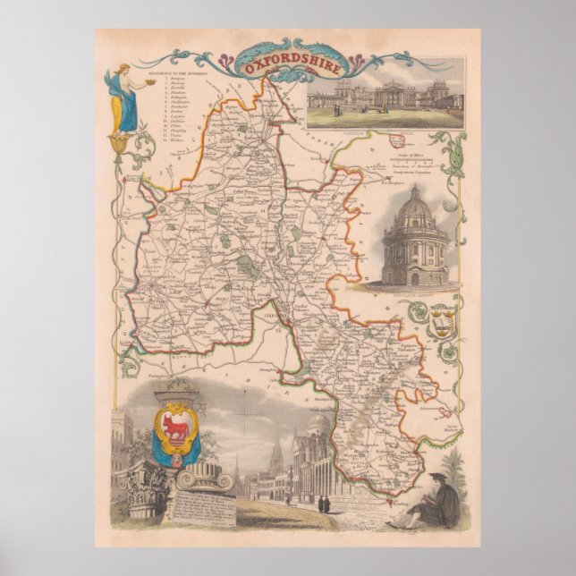 Old Oxfordshire England Karta (1850) Poster (Framsidan)