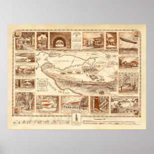Old Palo Alto CA Karta (1925) Vintage California B Poster