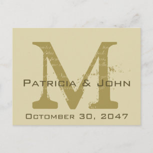 Old Parchment, Guld Monogram Bröllop spara datum Meddelande Vykort