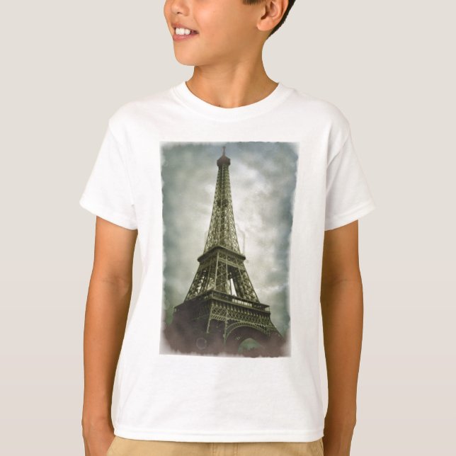 Old Photo Effect Eiffel Torn Paris T Shirt (Framsida)