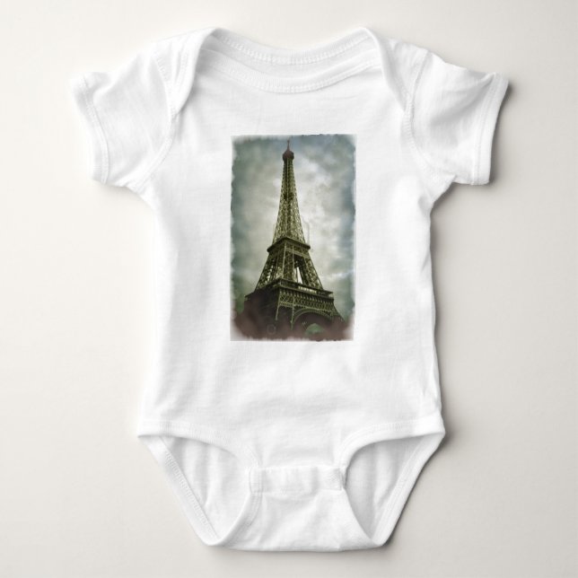 Old Photo Effect Eiffel Torn Paris T Shirt (Framsida)
