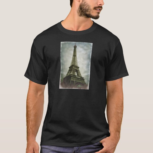 Old Photo Effect Eiffel Torn Paris T Shirt (Framsida)