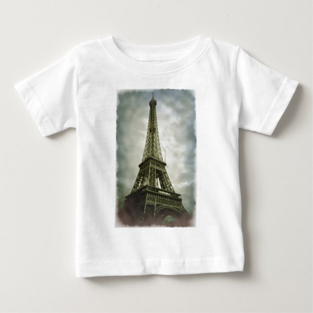 Old Photo Effect Eiffel Torn Paris Tee Shirt (Framsida)