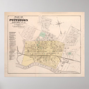 Old Pottstown PA Karta (1871) Poster