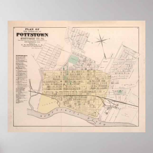 Old Pottstown PA Karta (1871) Poster (Framsidan)
