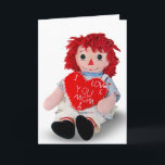 Old Rag Doll Birthday Kort<br><div class="desc">Old rag doll isolated on white with red heart for Mom's Birthday.</div>