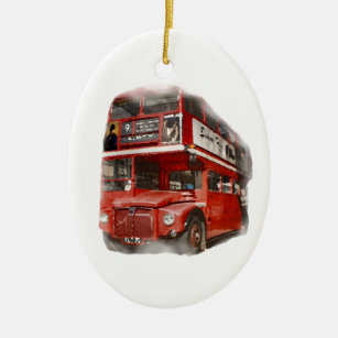 Old Red London Buss Julgransprydnad Keramik