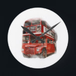 Old Red London Buss Rund Klocka<br><div class="desc">Symboler för London: The Routemaster Buss Pop Art Image</div>